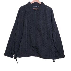 TRU By Torrid Jacket Women 2X Black Ligthweight Zip LS Pockets Laser Eyelet Goth